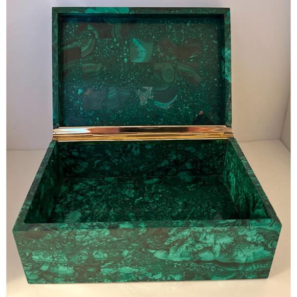 Genuine Malachite Jewelry Box 7.75"x5.5"x3.25" Hinged DRC Congo - Picture 2 of 7